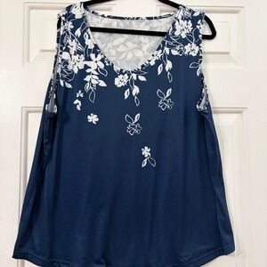 Plus Size Navy Blue Floral Tank Top Women's 4X Summer